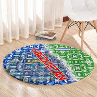 Uzbekistan Round Carpet with Ikat Pattern and National Coat of Arms Design - Wonder Print Shop