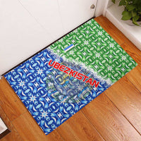 Uzbekistan Rubber Doormat with Ikat Pattern and National Coat of Arms Design - Wonder Print Shop