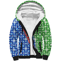 Uzbekistan Sherpa Hoodie with Ikat Pattern and National Coat of Arms Design - Wonder Print Shop
