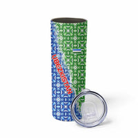 Uzbekistan Skinny Tumbler with Ikat Pattern and National Coat of Arms Design - Wonder Print Shop