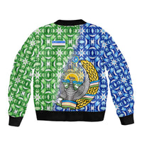 Uzbekistan Sleeve Zip Bomber Jacket with Ikat Pattern and National Coat of Arms Design - Wonder Print Shop