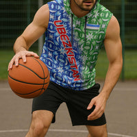 Uzbekistan Sleeveless Hoodie with Ikat Pattern and National Coat of Arms Design - Wonder Print Shop