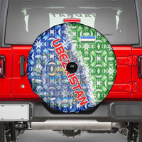 Uzbekistan Spare Tire Cover with Ikat Pattern and National Coat of Arms Design - Wonder Print Shop