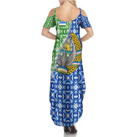 Uzbekistan Summer Maxi Dress with Ikat Pattern and National Coat of Arms Design - Wonder Print Shop