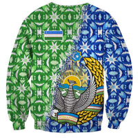 Uzbekistan Sweatshirt with Ikat Pattern and National Coat of Arms Design - Wonder Print Shop