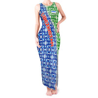 Uzbekistan Tank Maxi Dress with Ikat Pattern and National Coat of Arms Design - Wonder Print Shop