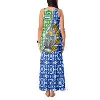 Uzbekistan Tank Maxi Dress with Ikat Pattern and National Coat of Arms Design - Wonder Print Shop