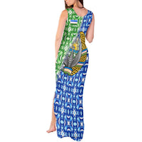 Uzbekistan Tank Maxi Dress with Ikat Pattern and National Coat of Arms Design - Wonder Print Shop
