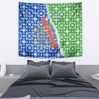 Uzbekistan Tapestry with Ikat Pattern and National Coat of Arms Design - Wonder Print Shop
