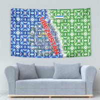 Uzbekistan Tapestry with Ikat Pattern and National Coat of Arms Design - Wonder Print Shop