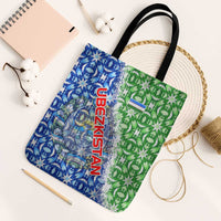 Uzbekistan Tote Bag with Ikat Pattern and National Coat of Arms Design - Wonder Print Shop