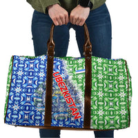 Uzbekistan Travel Bag with Ikat Pattern and National Coat of Arms Design - Wonder Print Shop