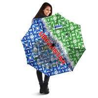 Uzbekistan Umbrella with Ikat Pattern and National Coat of Arms Design - Wonder Print Shop