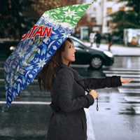 Uzbekistan Umbrella with Ikat Pattern and National Coat of Arms Design - Wonder Print Shop