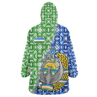 Uzbekistan Wearable Blanket Hoodie with Ikat Pattern and National Coat of Arms Design - Wonder Print Shop