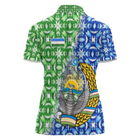 Uzbekistan Women Polo Shirt with Ikat Pattern and National Coat of Arms Design - Wonder Print Shop