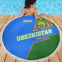 Uzbekistan Beach Blanket with National Coat of Arms and Modern Gradient Design - Wonder Print Shop