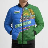 Uzbekistan Bomber Puffer Jacket with National Coat of Arms and Modern Gradient Design - Wonder Print Shop