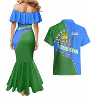 Uzbekistan Couples Matching Mermaid Dress and Hawaiian Shirt with National Coat of Arms and Modern Gradient Design - Wonder Print Shop