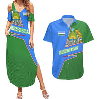 Uzbekistan Couples Matching Summer Maxi Dress and Hawaiian Shirt with National Coat of Arms and Modern Gradient Design - Wonder Print Shop