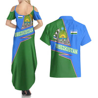 Uzbekistan Couples Matching Summer Maxi Dress and Hawaiian Shirt with National Coat of Arms and Modern Gradient Design - Wonder Print Shop