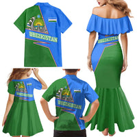 Uzbekistan Family Matching Mermaid Dress and Hawaiian Shirt with National Coat of Arms and Modern Gradient Design - Wonder Print Shop