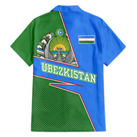 Uzbekistan Family Matching Off The Shoulder Long Sleeve Dress and Hawaiian Shirt with National Coat of Arms and Modern Gradient Design - Wonder Print Shop