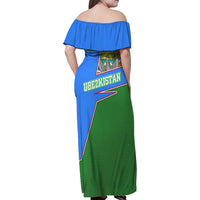 Uzbekistan Family Matching Off Shoulder Maxi Dress and Hawaiian Shirt with National Coat of Arms and Modern Gradient Design - Wonder Print Shop