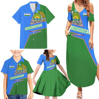 Uzbekistan Family Matching Summer Maxi Dress and Hawaiian Shirt with National Coat of Arms and Modern Gradient Design - Wonder Print Shop