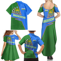 Uzbekistan Family Matching Summer Maxi Dress and Hawaiian Shirt with National Coat of Arms and Modern Gradient Design - Wonder Print Shop
