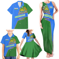 Uzbekistan Family Matching Tank Maxi Dress and Hawaiian Shirt with National Coat of Arms and Modern Gradient Design - Wonder Print Shop