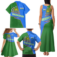 Uzbekistan Family Matching Tank Maxi Dress and Hawaiian Shirt with National Coat of Arms and Modern Gradient Design - Wonder Print Shop