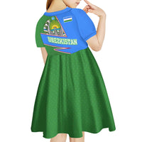 Uzbekistan Kid Short Sleeve Dress with National Coat of Arms and Modern Gradient Design - Wonder Print Shop