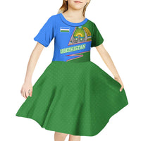 Uzbekistan Kid Short Sleeve Dress with National Coat of Arms and Modern Gradient Design - Wonder Print Shop