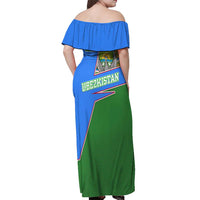 Uzbekistan Off Shoulder Maxi Dress with National Coat of Arms and Modern Gradient Design - Wonder Print Shop