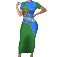 Uzbekistan Short Sleeve Bodycon Dress with National Coat of Arms and Modern Gradient Design - Wonder Print Shop