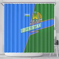 Uzbekistan Shower Curtain with National Coat of Arms and Modern Gradient Design - Wonder Print Shop