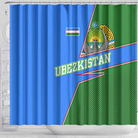 Uzbekistan Shower Curtain with National Coat of Arms and Modern Gradient Design - Wonder Print Shop