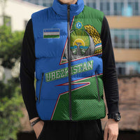 Uzbekistan Sleeveless Puffer Jacket with National Coat of Arms and Modern Gradient Design - Wonder Print Shop