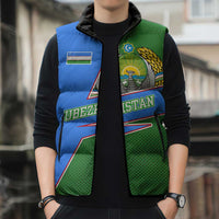 Uzbekistan Sleeveless Puffer Jacket with National Coat of Arms and Modern Gradient Design - Wonder Print Shop