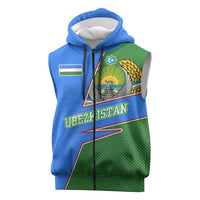 Uzbekistan Sleeveless Zip Hoodie with National Coat of Arms and Modern Gradient Design - Wonder Print Shop