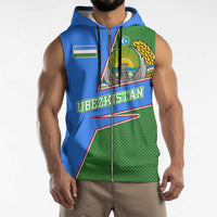 Uzbekistan Sleeveless Zip Hoodie with National Coat of Arms and Modern Gradient Design - Wonder Print Shop