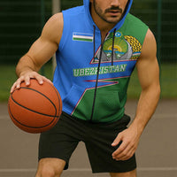 Uzbekistan Sleeveless Zip Hoodie with National Coat of Arms and Modern Gradient Design - Wonder Print Shop