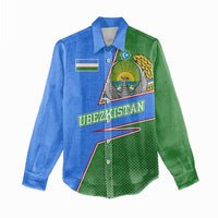 Uzbekistan Women Casual Shirt with National Coat of Arms and Modern Gradient Design - Wonder Print Shop