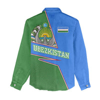 Uzbekistan Women Casual Shirt with National Coat of Arms and Modern Gradient Design - Wonder Print Shop