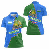 Uzbekistan Women Polo Shirt with National Coat of Arms and Modern Gradient Design - Wonder Print Shop