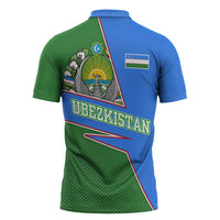 Uzbekistan Zipper Polo Shirt with National Coat of Arms and Modern Gradient Design - Wonder Print Shop