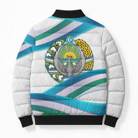 Uzbekistan Bomber Puffer Jacket with Ribbon Wave Design - Wonder Print Shop