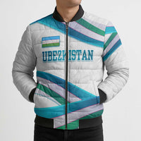 Uzbekistan Bomber Puffer Jacket with Ribbon Wave Design - Wonder Print Shop