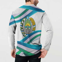 Uzbekistan Button Sweatshirt with Ribbon Wave Design - Wonder Print Shop
